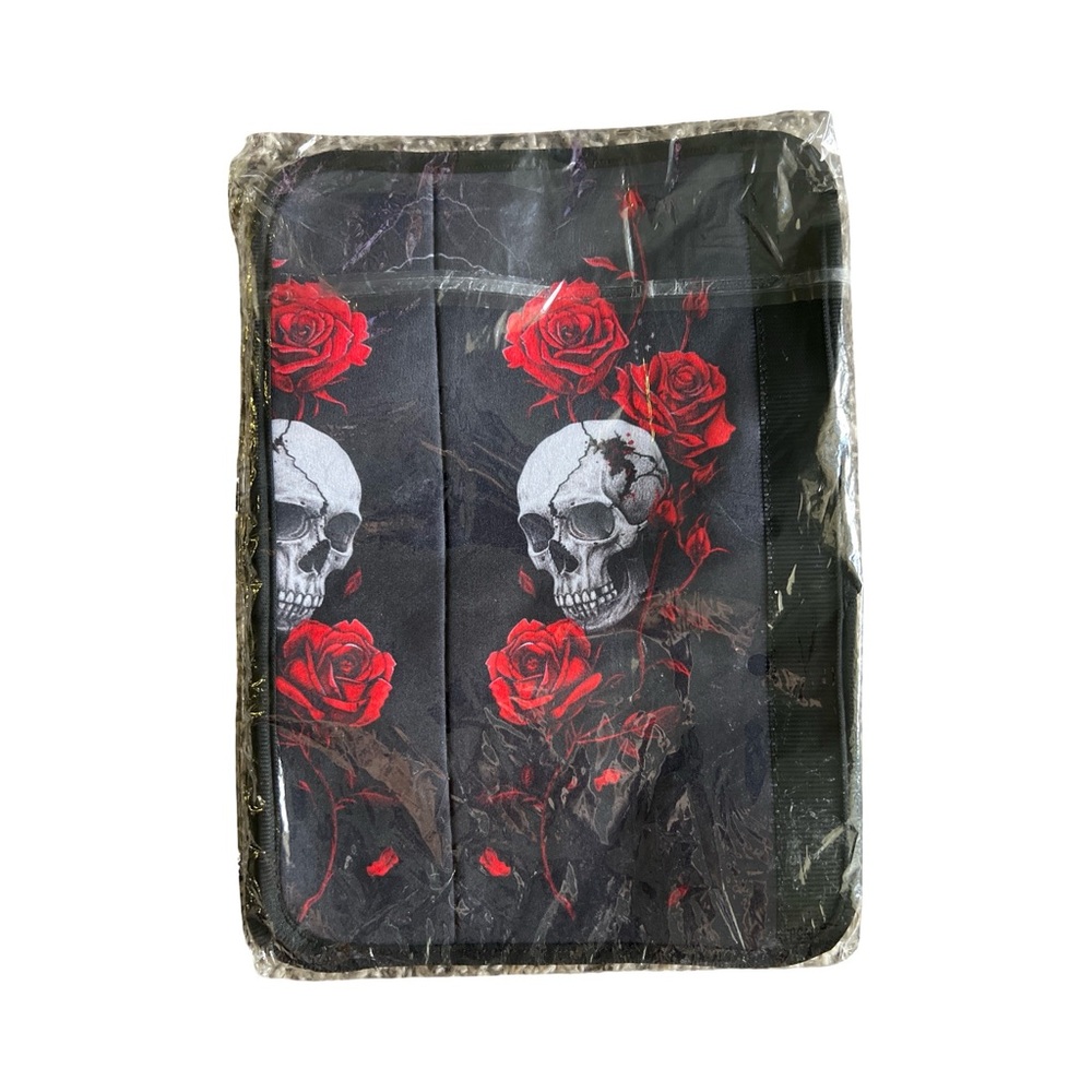 Skull & Red Rose Car Seat Belt Pads Gothic Auto Accessories - Picture 1 of 3